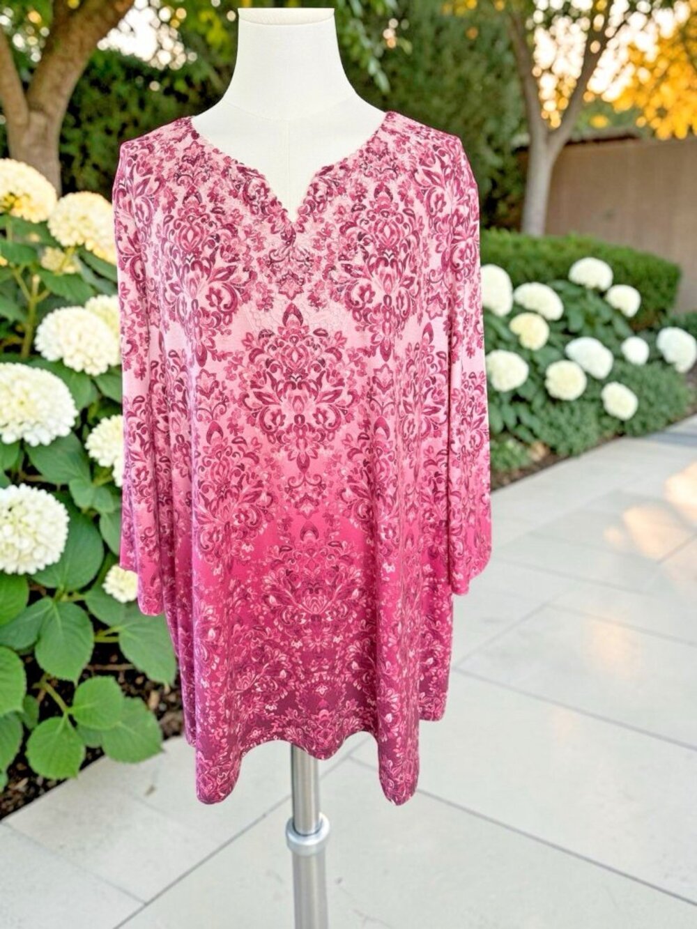 Catherines Pink/Purple Ombre 3/4 Sleeve Tunic Top-Size 1X
